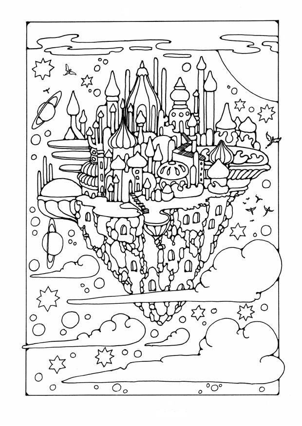 Disegno da colorare cittA  volante